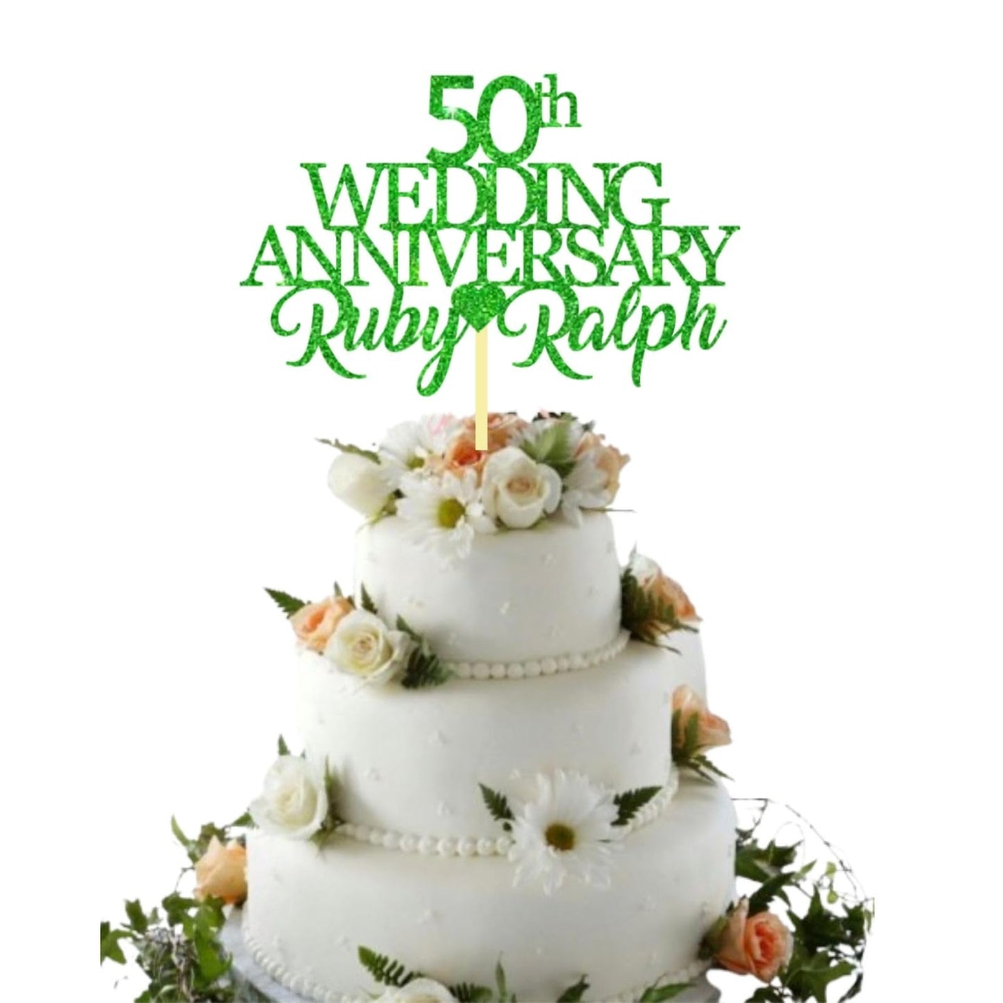 50th Wedding Anniversary Golden Wedding Anniversary Custom Wedding Anniversary with Both Names Any years any Names Personalised Cake Topper Glitter Card by Display and Wonder