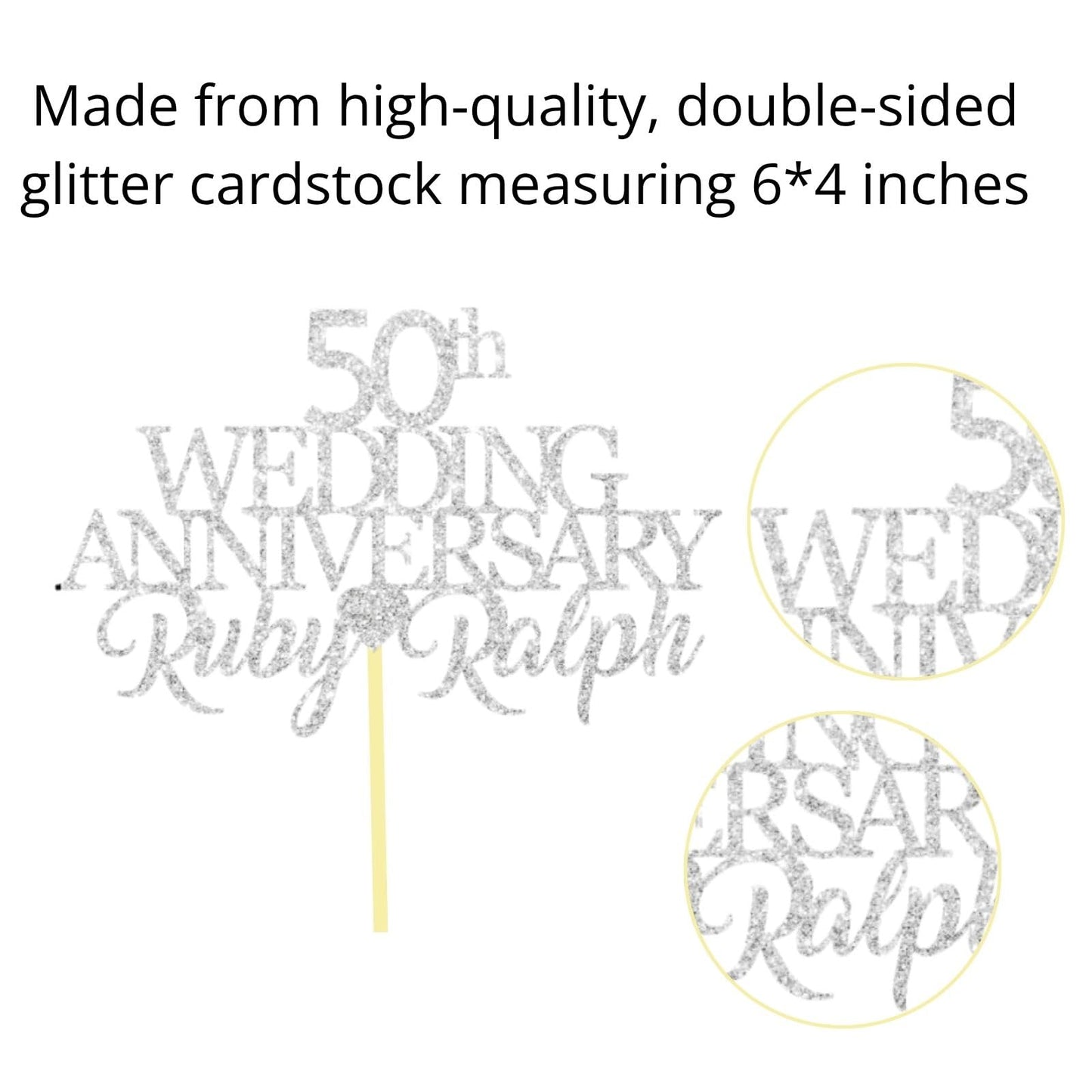 50th Wedding Anniversary Golden Wedding Anniversary Custom Wedding Anniversary with Both Names Any years any Names Personalised Cake Topper Glitter Card by Display and Wonder