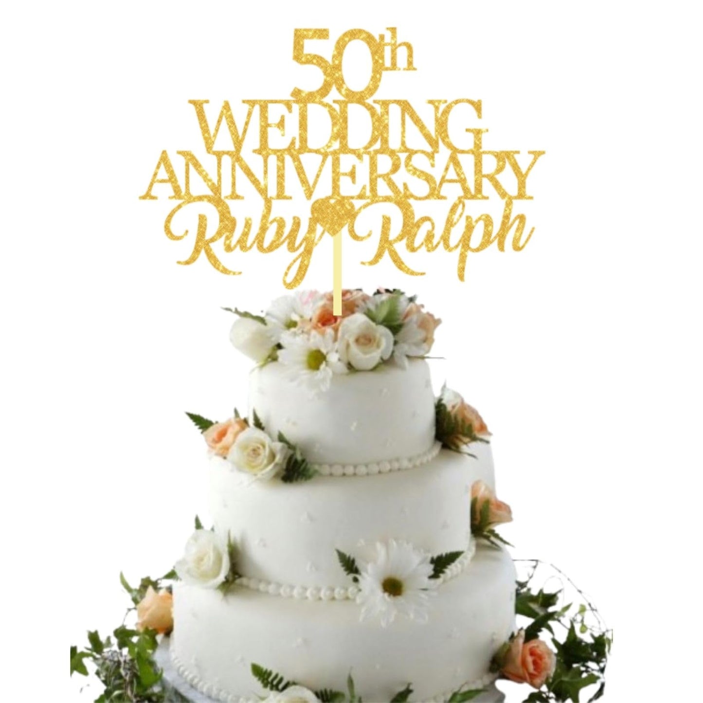50th Wedding Anniversary Golden Wedding Anniversary Custom Wedding Anniversary with Both Names Any years any Names Personalised Cake Topper Glitter Card by Display and Wonder