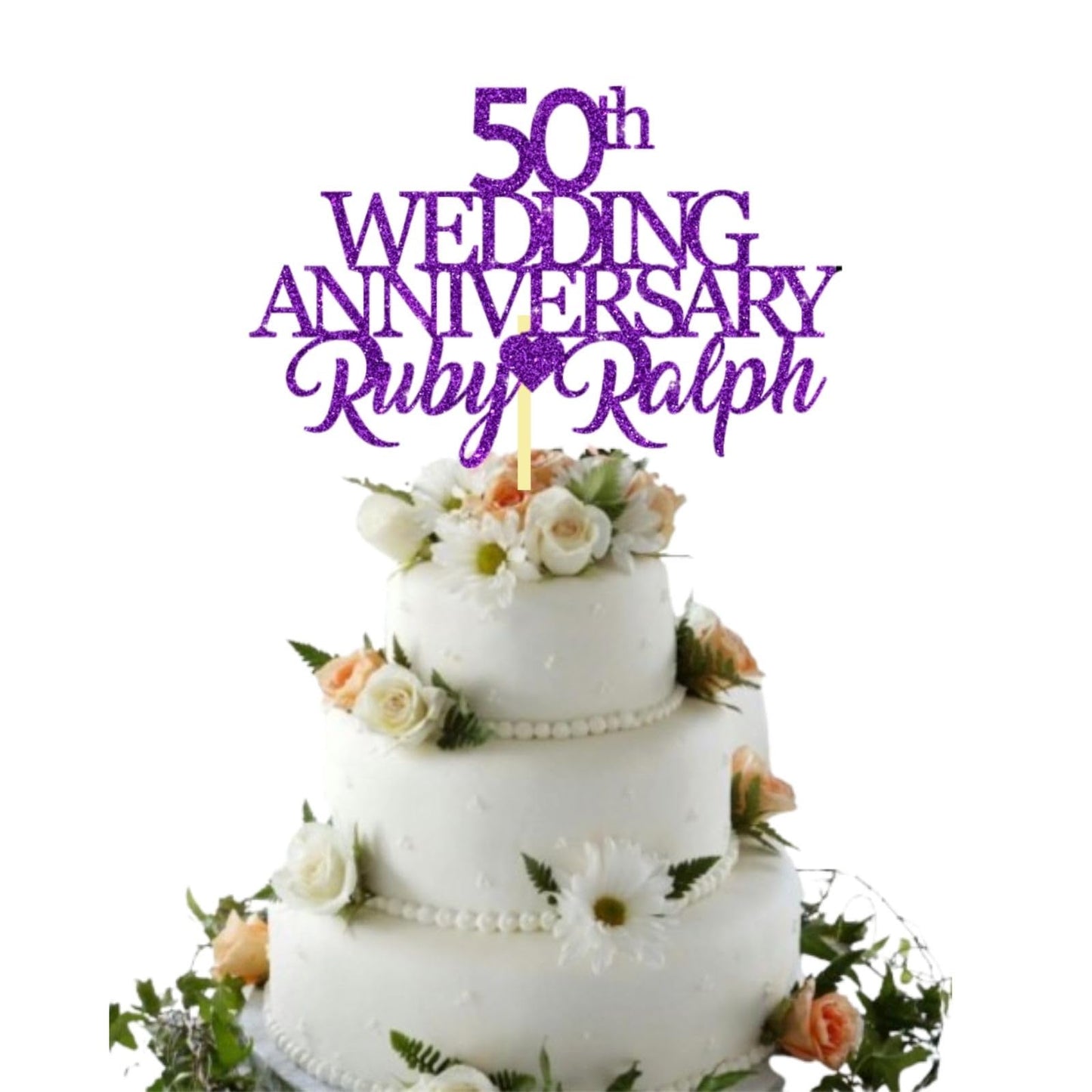 50th Wedding Anniversary Golden Wedding Anniversary Custom Wedding Anniversary with Both Names Any years any Names Personalised Cake Topper Glitter Card by Display and Wonder