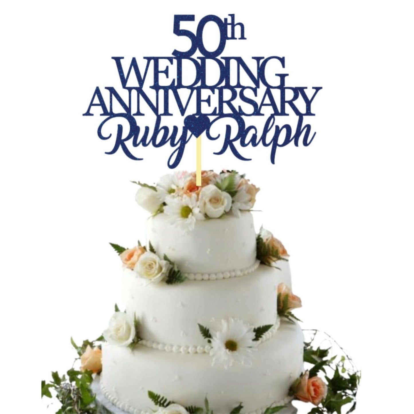 50th Wedding Anniversary Golden Wedding Anniversary Custom Wedding Anniversary with Both Names Any years any Names Personalised Cake Topper Glitter Card by Display and Wonder