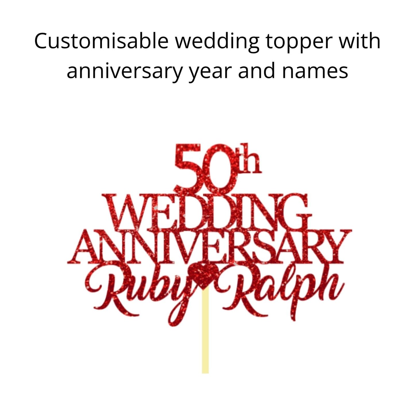 50th Wedding Anniversary Golden Wedding Anniversary Custom Wedding Anniversary with Both Names Any years any Names Personalised Cake Topper Glitter Card by Display and Wonder