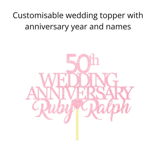 50th Wedding Anniversary Golden Wedding Anniversary Custom Wedding Anniversary with Both Names Any years any Names Personalised Cake Topper Glitter Card by Display and Wonder