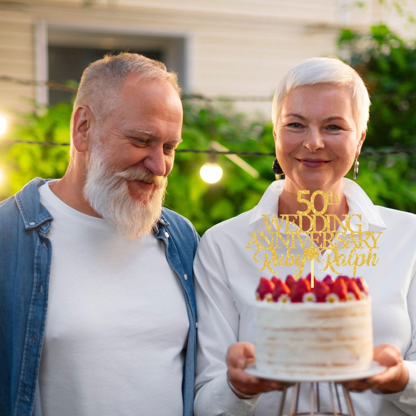 50th Wedding Anniversary Golden Wedding Anniversary Custom Wedding Anniversary with Both Names Any years any Names Personalised Cake Topper Glitter Card by Display and Wonder