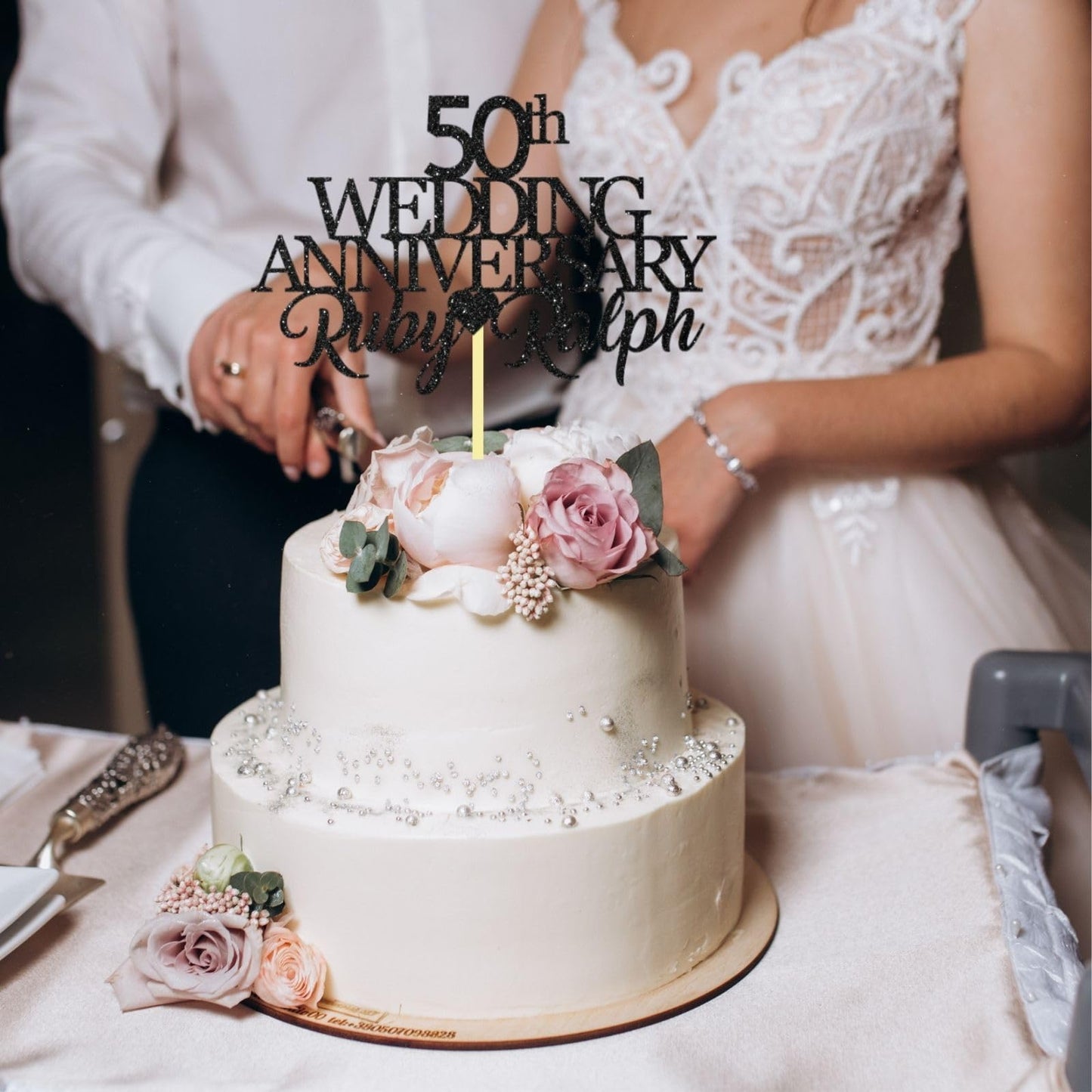 50th Wedding Anniversary Golden Wedding Anniversary Custom Wedding Anniversary with Both Names Any years any Names Personalised Cake Topper Glitter Card by Display and Wonder