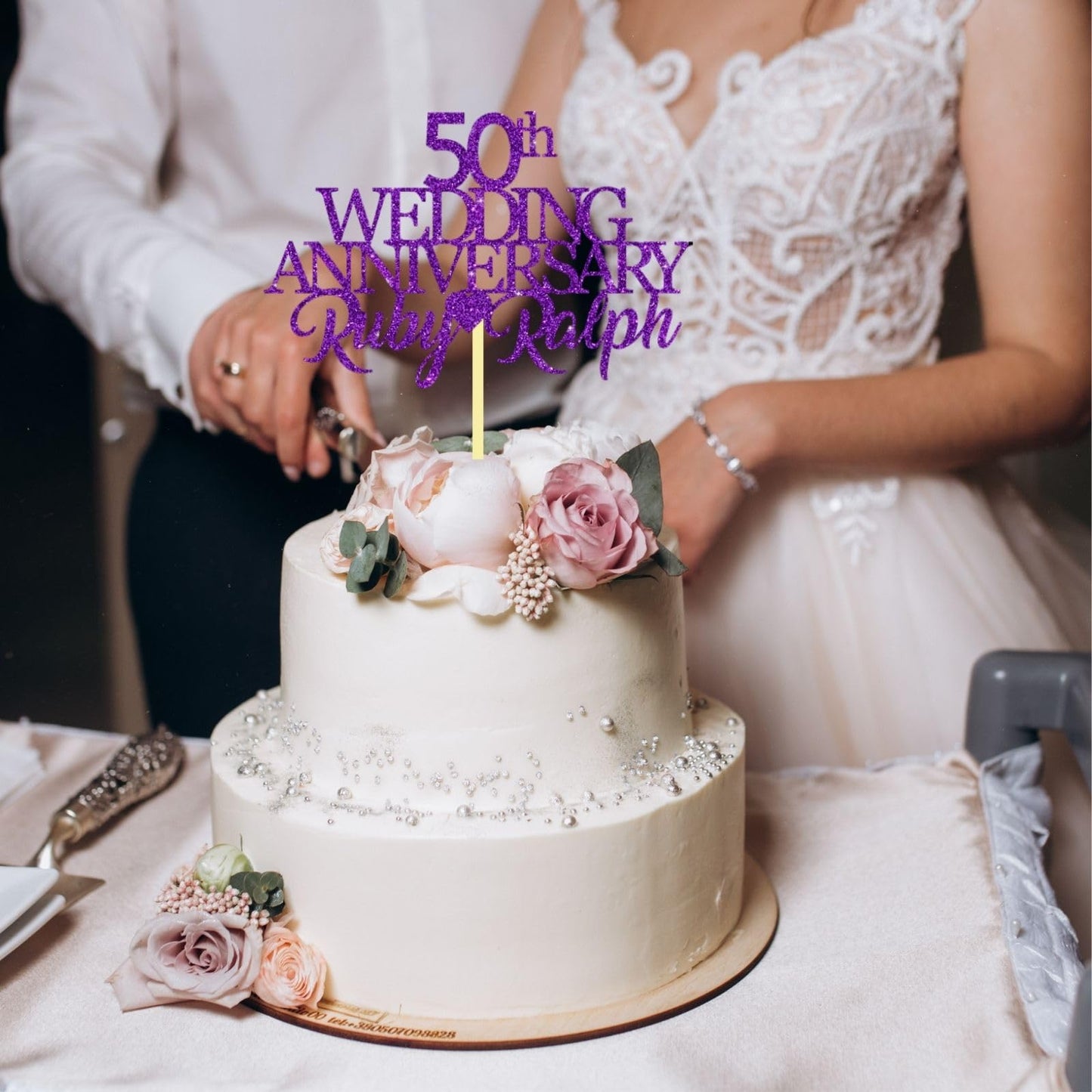 50th Wedding Anniversary Golden Wedding Anniversary Custom Wedding Anniversary with Both Names Any years any Names Personalised Cake Topper Glitter Card by Display and Wonder