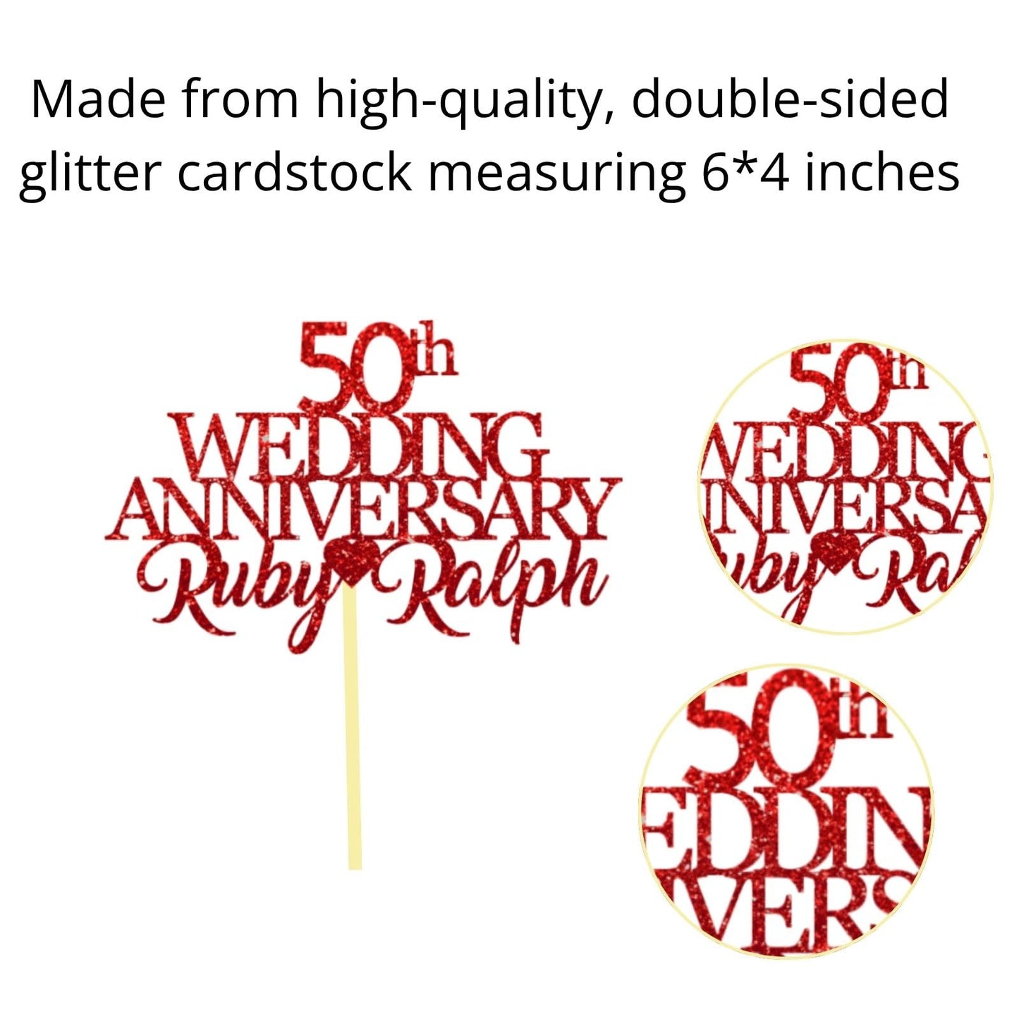50th Wedding Anniversary Golden Wedding Anniversary Custom Wedding Anniversary with Both Names Any years any Names Personalised Cake Topper Glitter Card by Display and Wonder