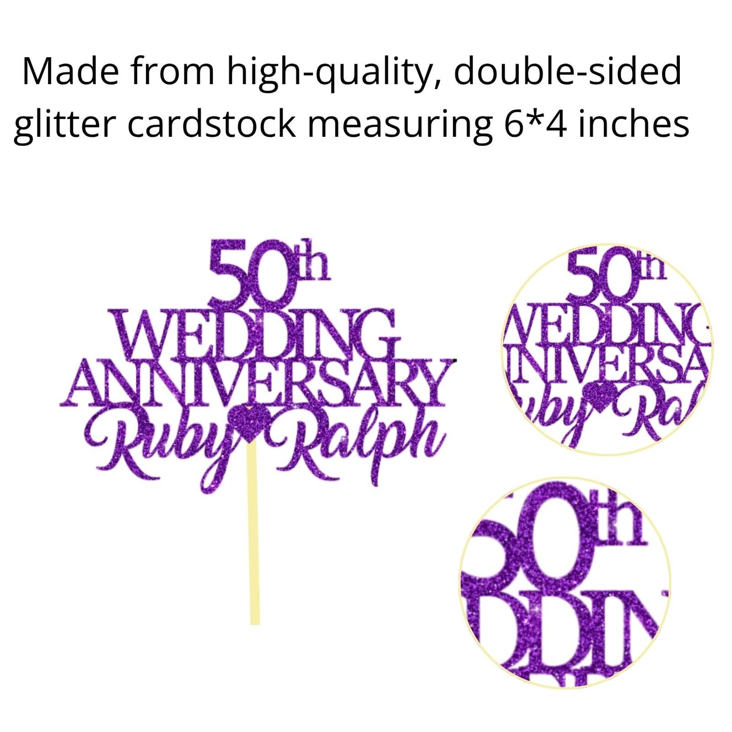 50th Wedding Anniversary Golden Wedding Anniversary Custom Wedding Anniversary with Both Names Any years any Names Personalised Cake Topper Glitter Card by Display and Wonder