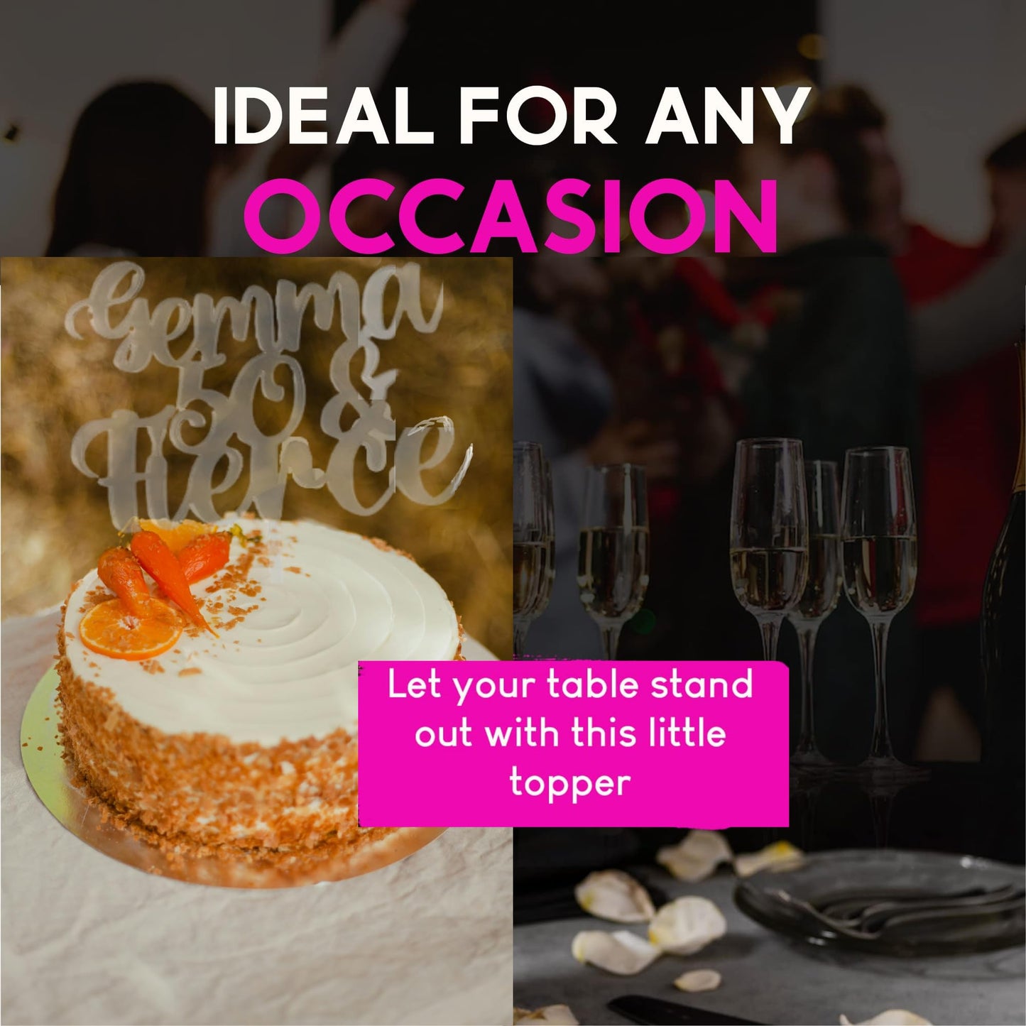 Acrylic Custom Cake Topper | Personalised Cake Toppers | Happy Birthday | Wedding Decoration Table Centre Piece Party Decoration | Strong 3mm Acrylic | Custom Cake Acrylic Topper by Display and Wonder