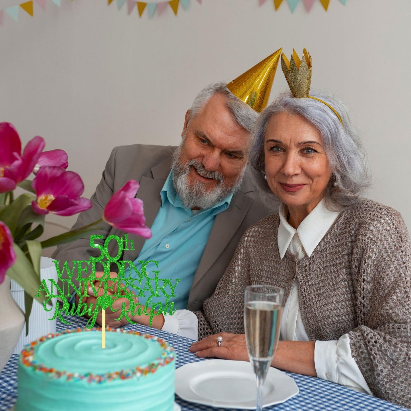 50th Wedding Anniversary Golden Wedding Anniversary Custom Wedding Anniversary with Both Names Any years any Names Personalised Cake Topper Glitter Card by Display and Wonder