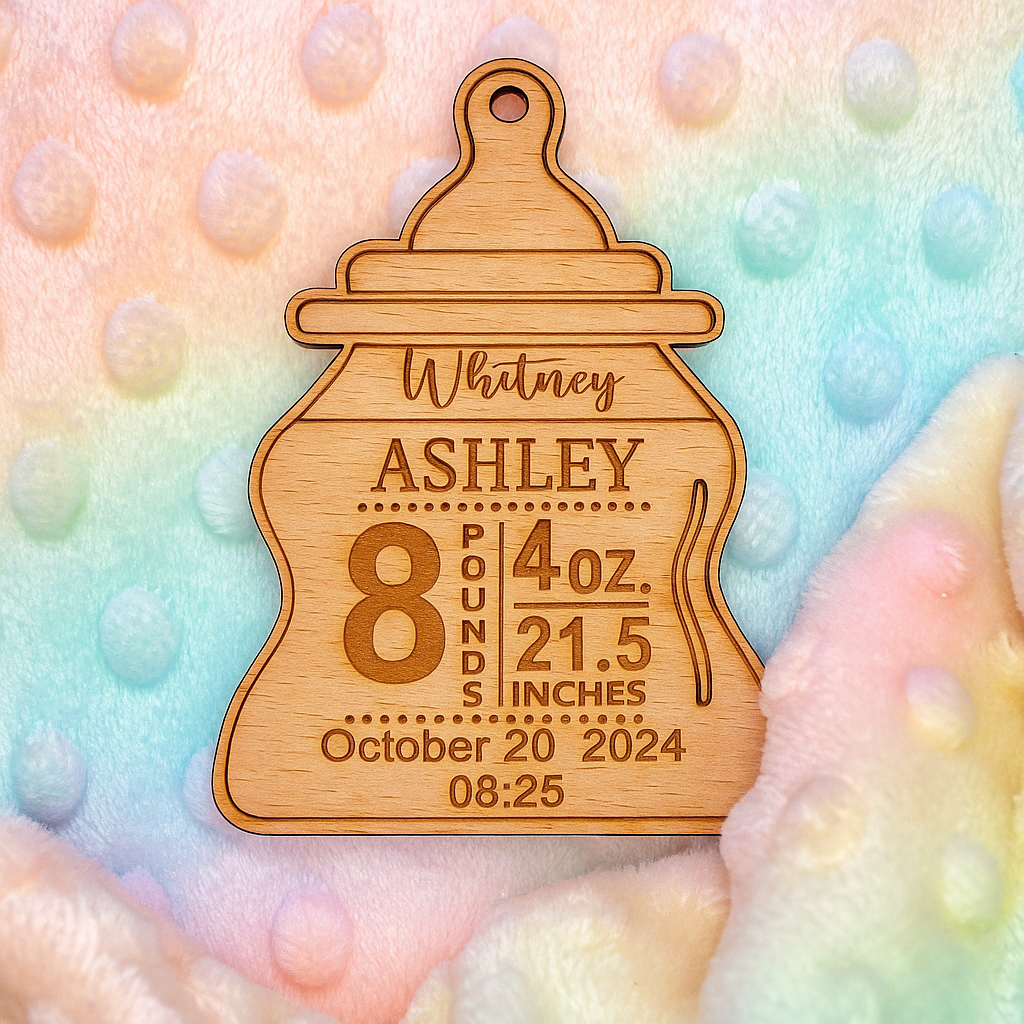 Personalized Baby Birth Stat Ornament | Baby’s First Christmas Keepsake | Custom Baby Announcement Gift - Display & Wonder