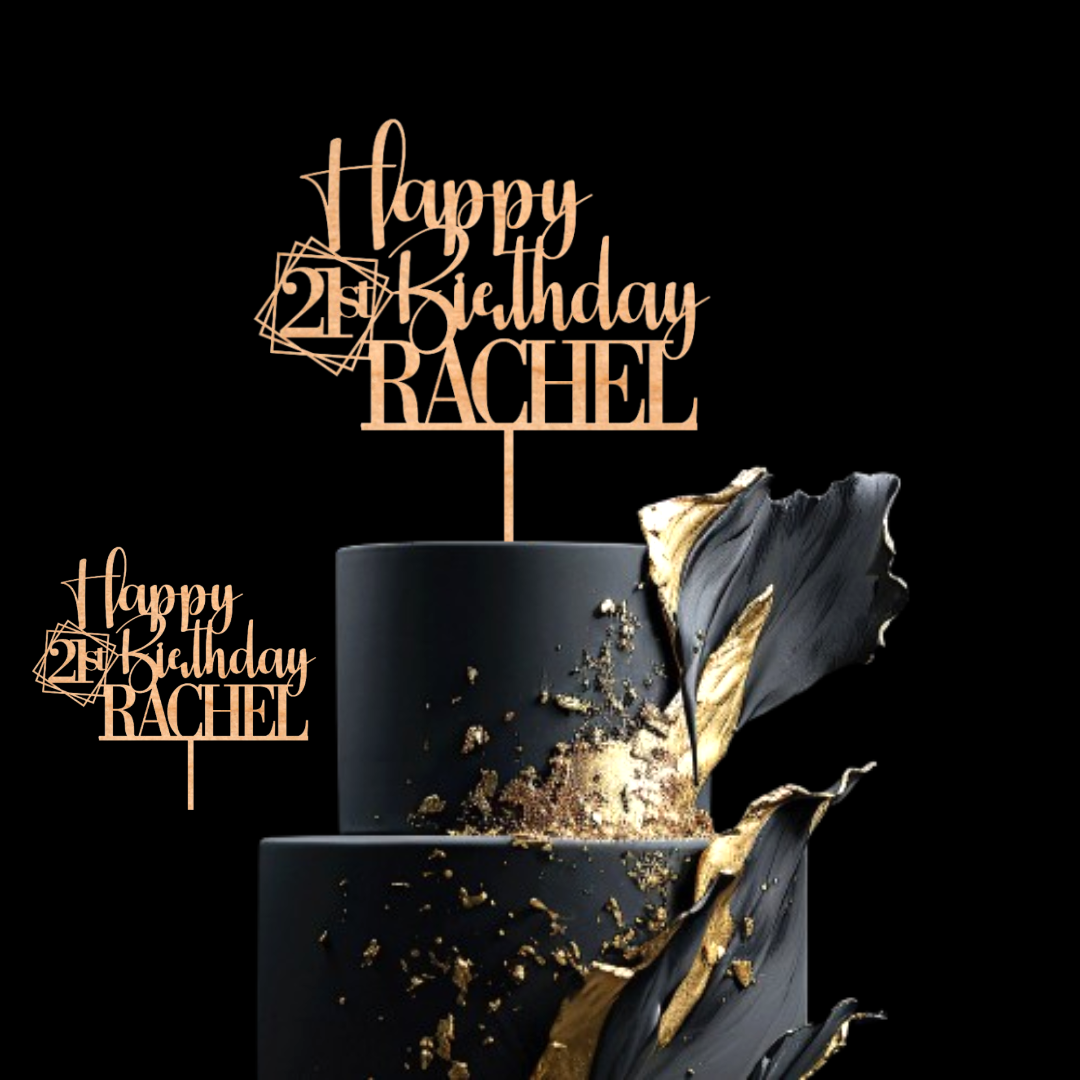 Happy 21st Birthday Cake Topper with Custom Name and Age – Personalized Birthday Cake Topper by DISPLAY & WONDER - Wooden Cake Topper - Custom Cake Decoration - 18th 20th 21st 30th 40th 50th 60th 70th 80th Cake Topper