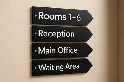 DISPLAY & WONDER Pointer Signs | Gloss Acrylic with 3D Lettering