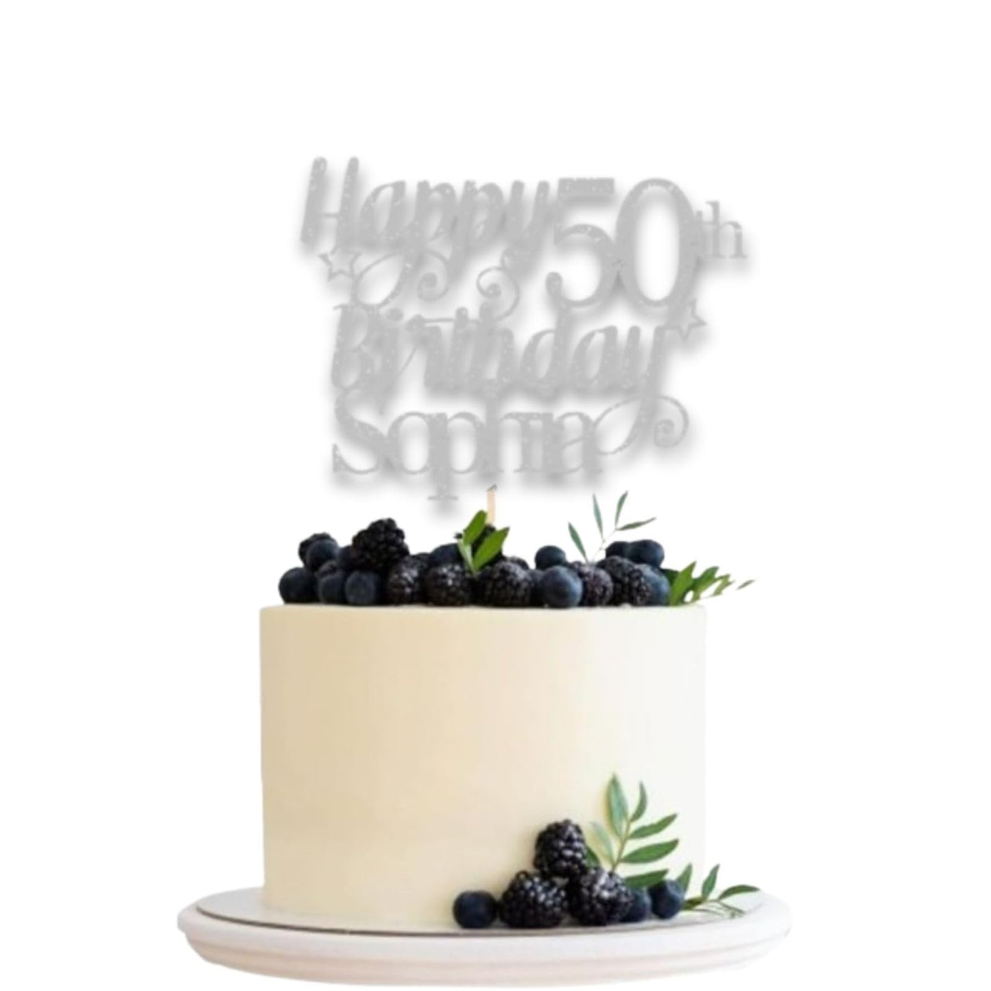 Personalised Happy 50th Birthday Glitter Card Cake Topper by DISPLAY AND WONDER – Custom Age & Name – Birthday Cardstock Toppers – Milestone Birthday Cake Decoration