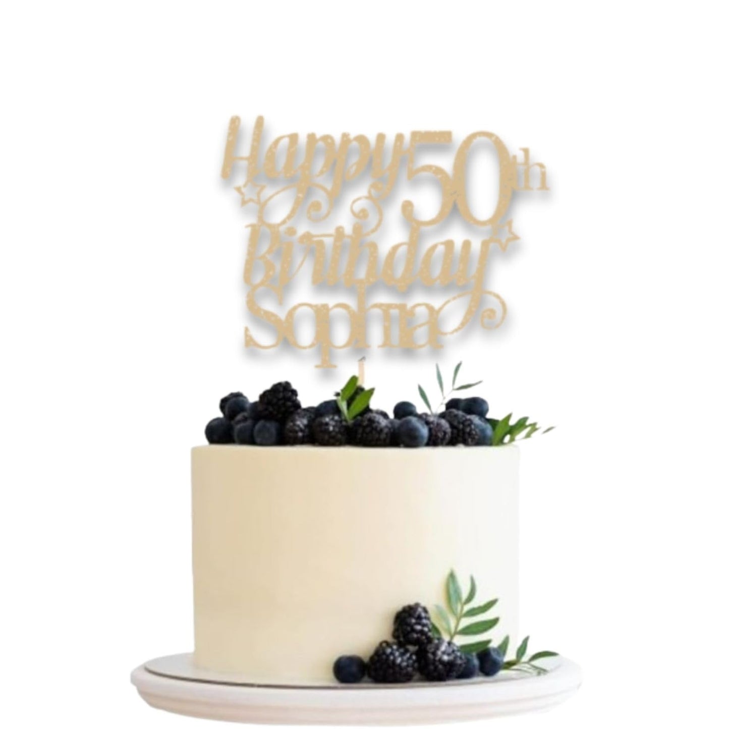 Personalised Happy 50th Birthday Glitter Card Cake Topper by DISPLAY AND WONDER – Custom Age & Name – Birthday Cardstock Toppers – Milestone Birthday Cake Decoration