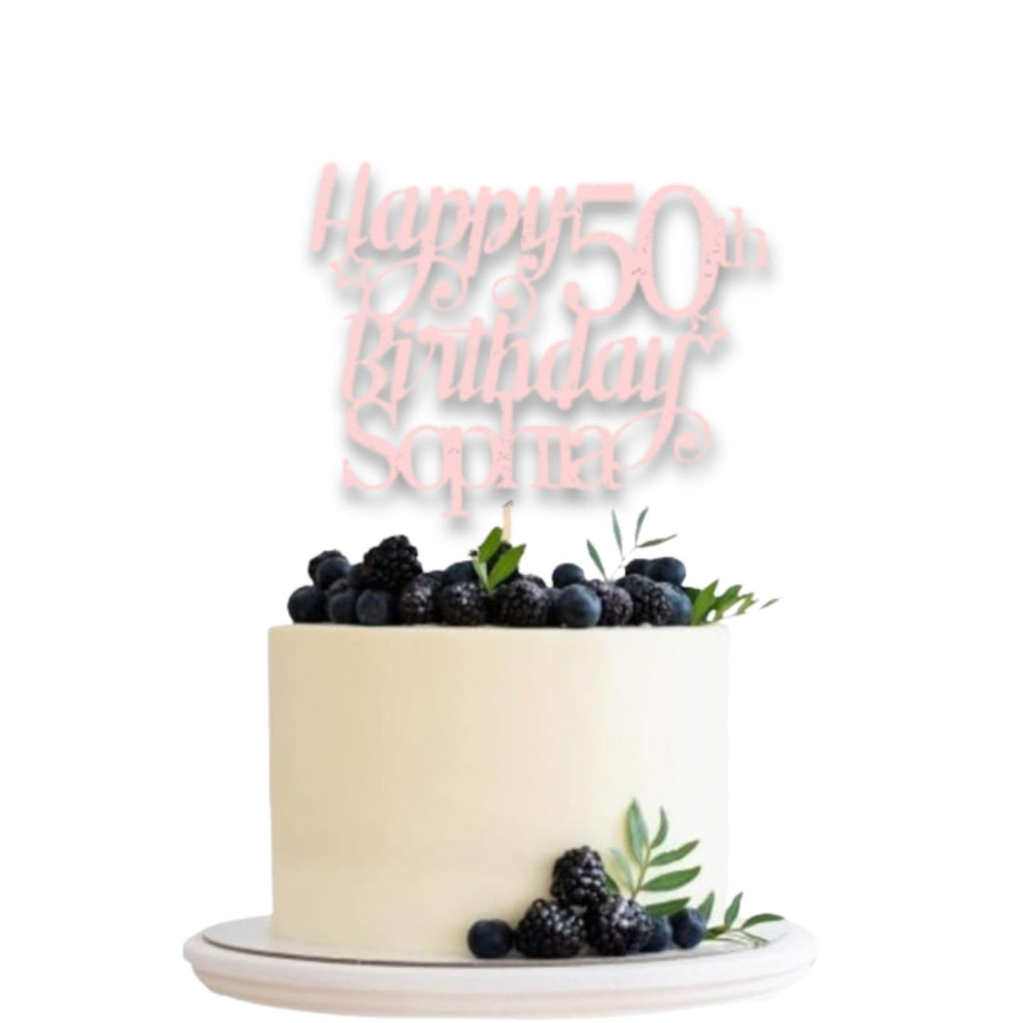 Personalised Happy 50th Birthday Glitter Card Cake Topper by DISPLAY AND WONDER – Custom Age & Name – Birthday Cardstock Toppers – Milestone Birthday Cake Decoration