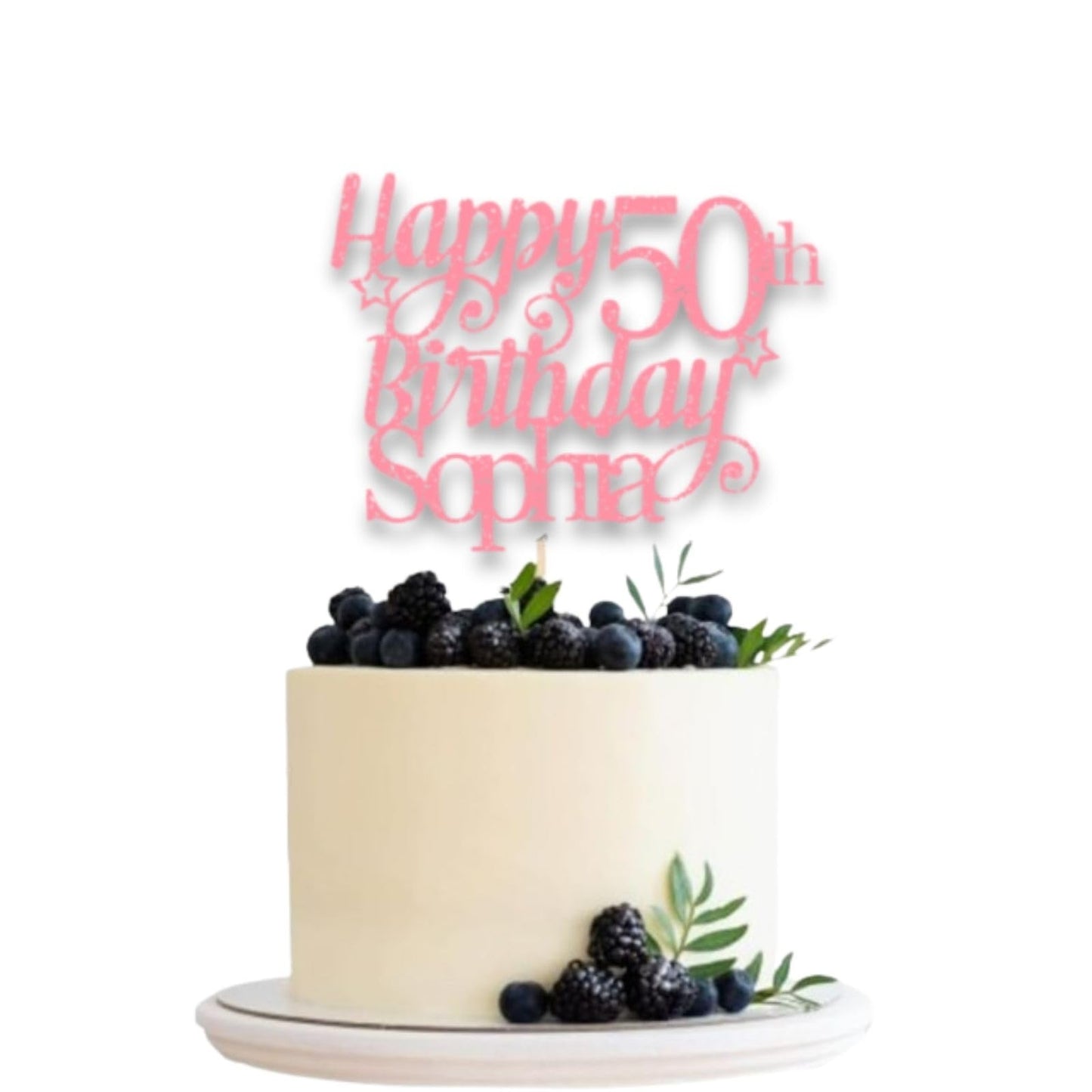 Personalised Happy 50th Birthday Glitter Card Cake Topper by DISPLAY AND WONDER – Custom Age & Name – Birthday Cardstock Toppers – Milestone Birthday Cake Decoration