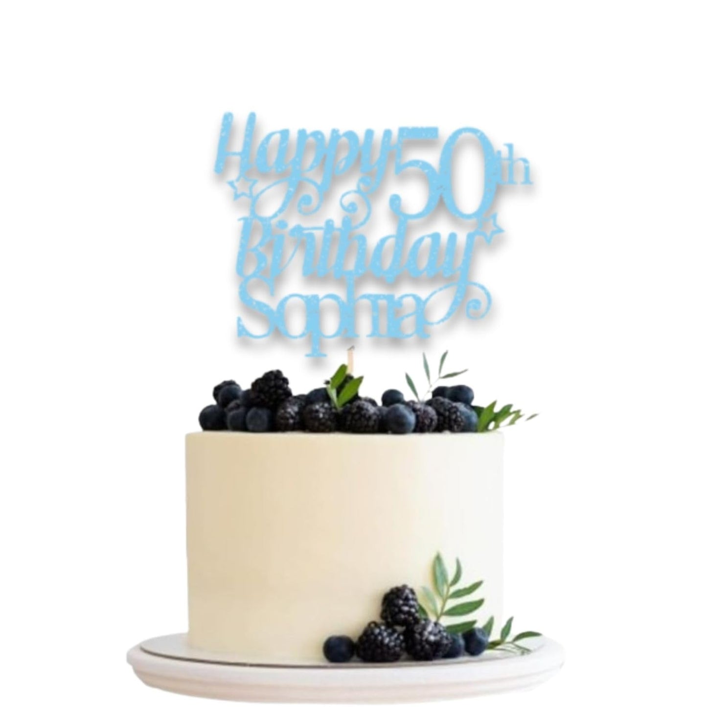 Personalised Happy 50th Birthday Glitter Card Cake Topper by DISPLAY AND WONDER – Custom Age & Name – Birthday Cardstock Toppers – Milestone Birthday Cake Decoration