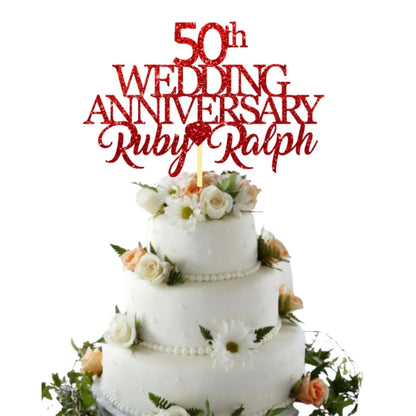 50th Wedding Anniversary Golden Wedding Anniversary Custom Wedding Anniversary with Both Names Any years any Names Personalised Cake Topper Glitter Card by Display  and Wonder