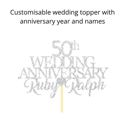 50th Wedding Anniversary Golden Wedding Anniversary Custom Wedding Anniversary with Both Names Any years any Names Personalised Cake Topper Glitter Card by Display  and Wonder
