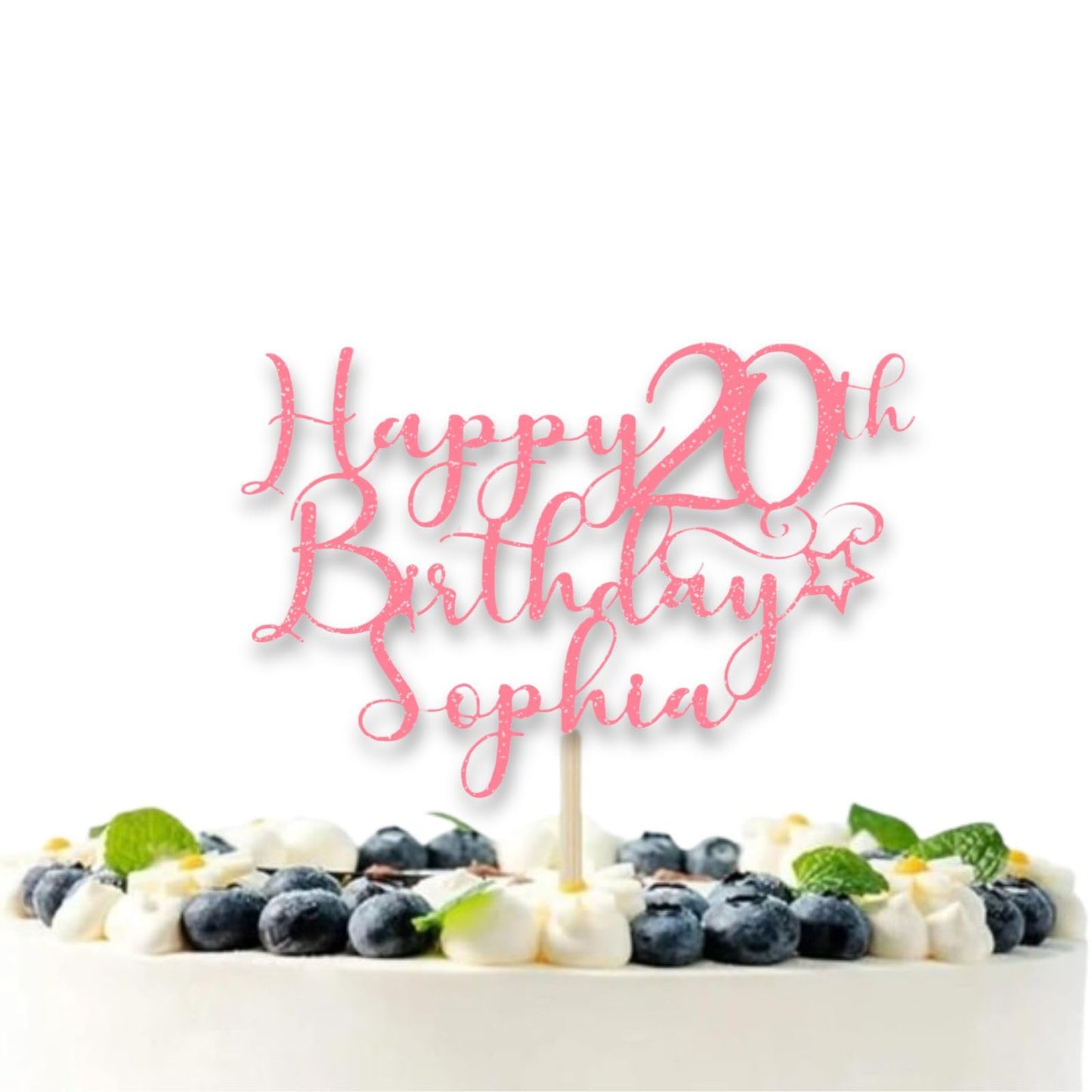 Personalised Happy 20th Birthday Glitter Card Cake Topper by DISPLAY AND WONDER – Custom Age & Name – Birthday Cardstock Toppers – Milestone Birthday Cake Decoration