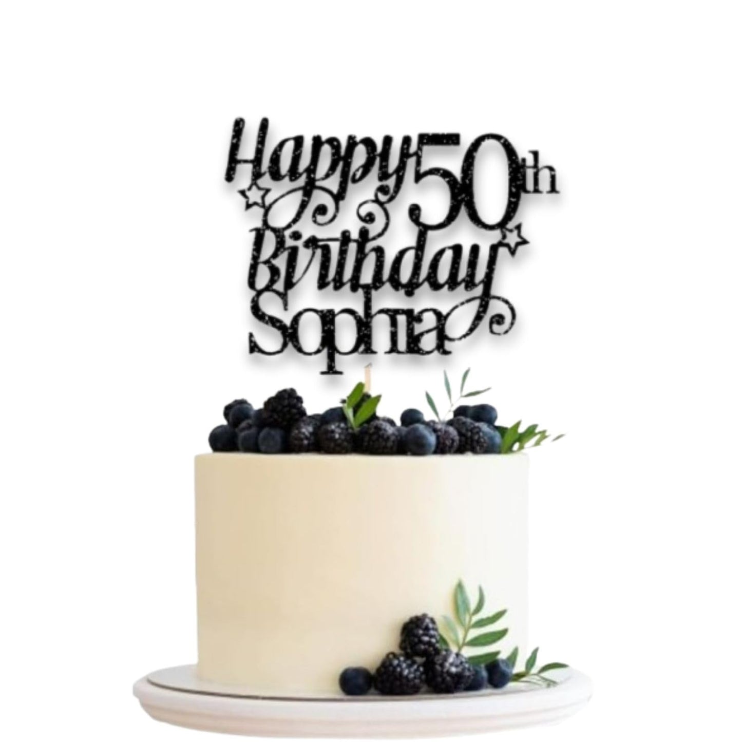 Personalised Happy 50th Birthday Glitter Card Cake Topper by DISPLAY AND WONDER – Custom Age & Name – Birthday Cardstock Toppers – Milestone Birthday Cake Decoration