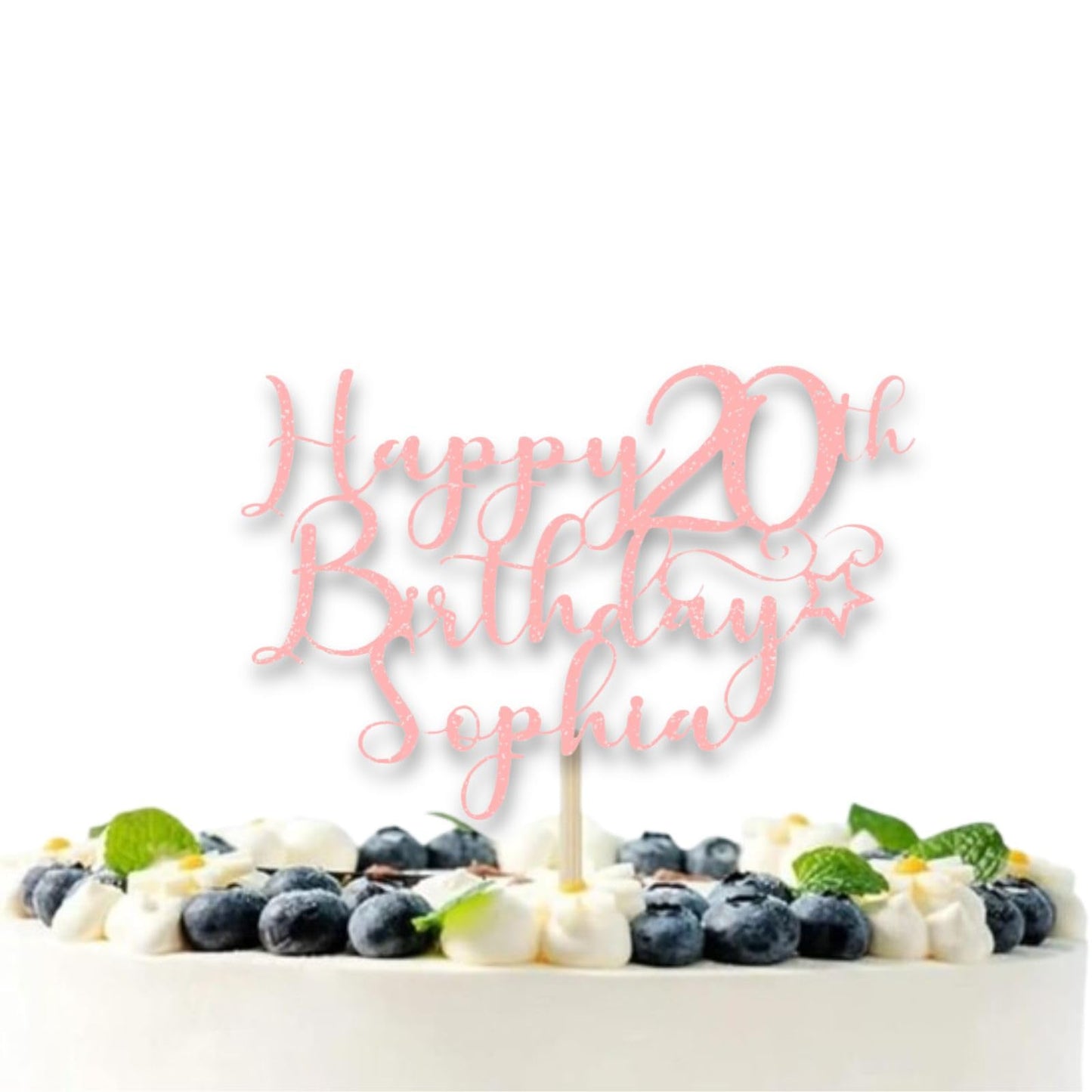 Personalised Happy 20th Birthday Glitter Card Cake Topper by DISPLAY AND WONDER – Custom Age & Name – Birthday Cardstock Toppers – Milestone Birthday Cake Decoration