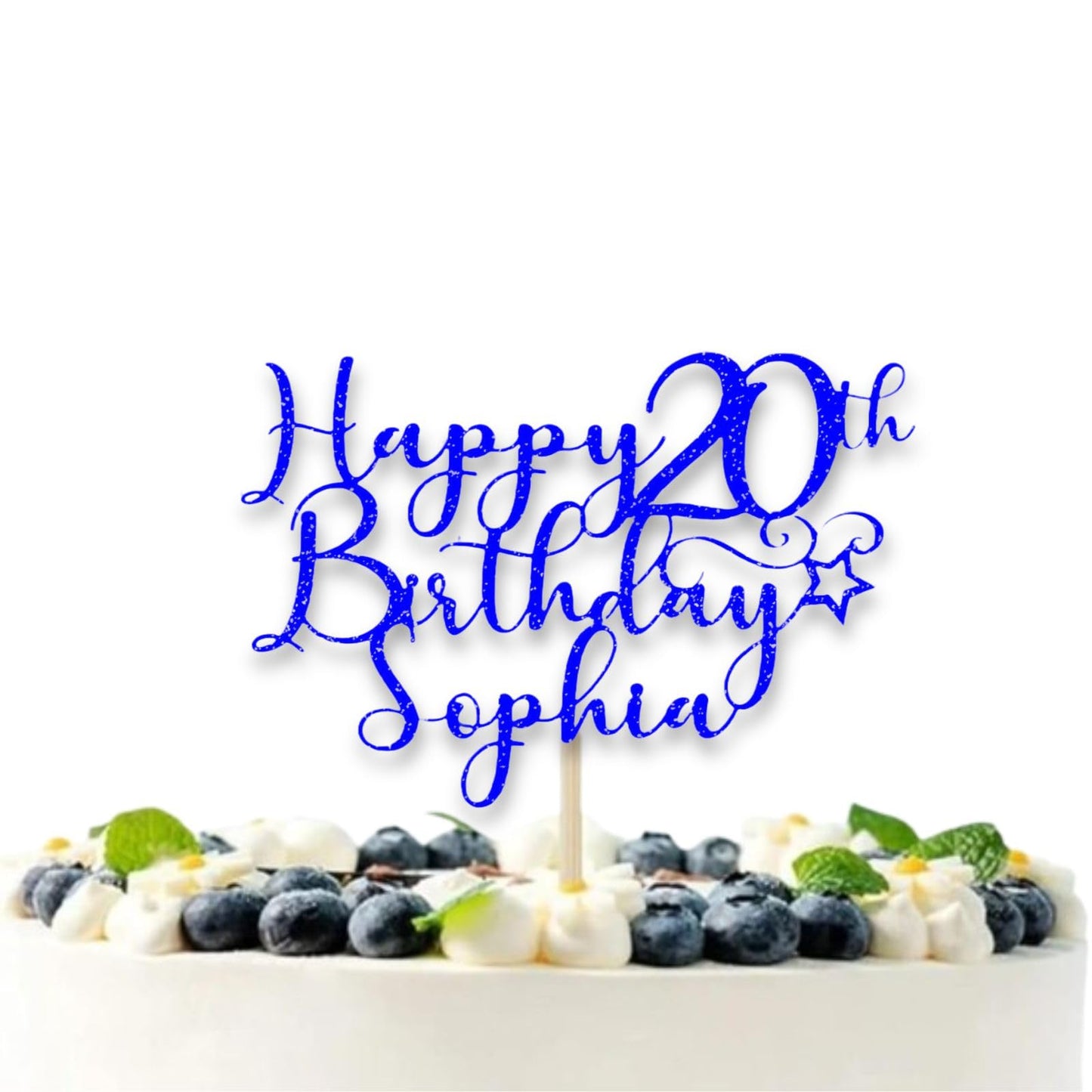 Personalised Happy 20th Birthday Glitter Card Cake Topper by DISPLAY AND WONDER – Custom Age & Name – Birthday Cardstock Toppers – Milestone Birthday Cake Decoration