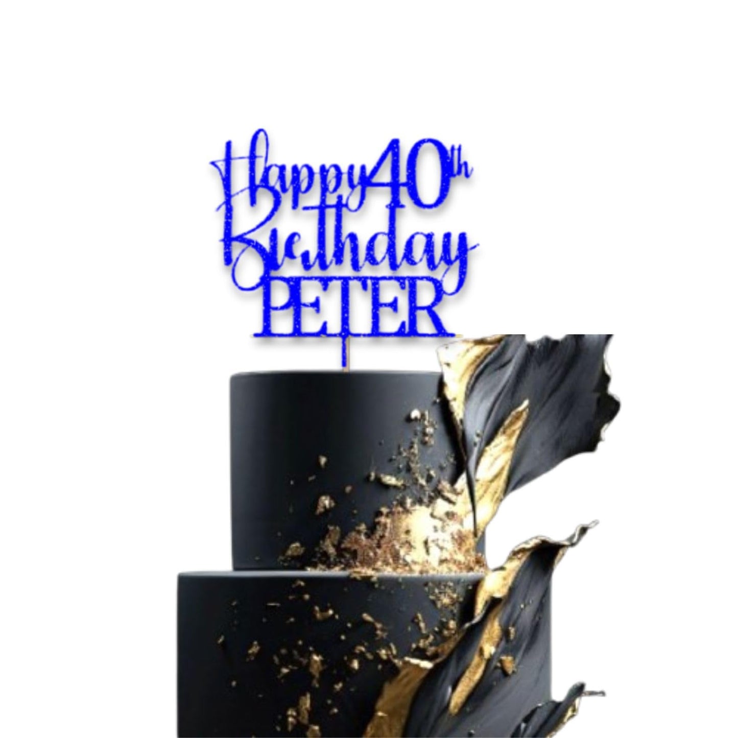 Personalised Happy 40th Birthday Glitter Card Cake Topper by DISPLAY AND WONDER – Custom Age & Name – Birthday Cardstock Toppers – Milestone Birthday Cake Decoration 18th 21st 30th 40th 50th 60th Cake topper