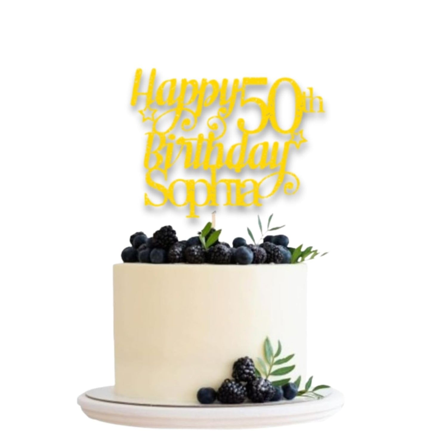 Personalised Happy 50th Birthday Glitter Card Cake Topper by DISPLAY AND WONDER – Custom Age & Name – Birthday Cardstock Toppers – Milestone Birthday Cake Decoration