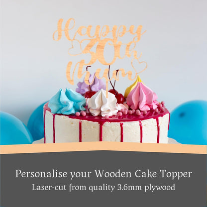 Custom Wooden Cake Topper - Happy Birthday Mum Personalised with any Name and age by DISPLAY AND WONDER