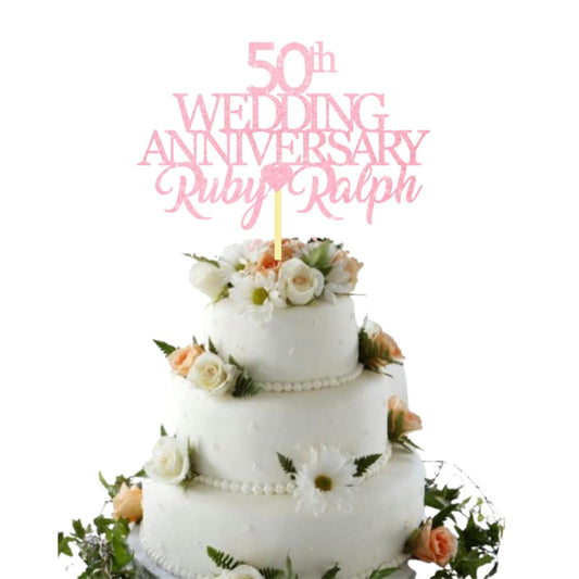 50th Wedding Anniversary Golden Wedding Anniversary Custom Wedding Anniversary with Both Names Any years any Names Personalised Cake Topper Glitter Card