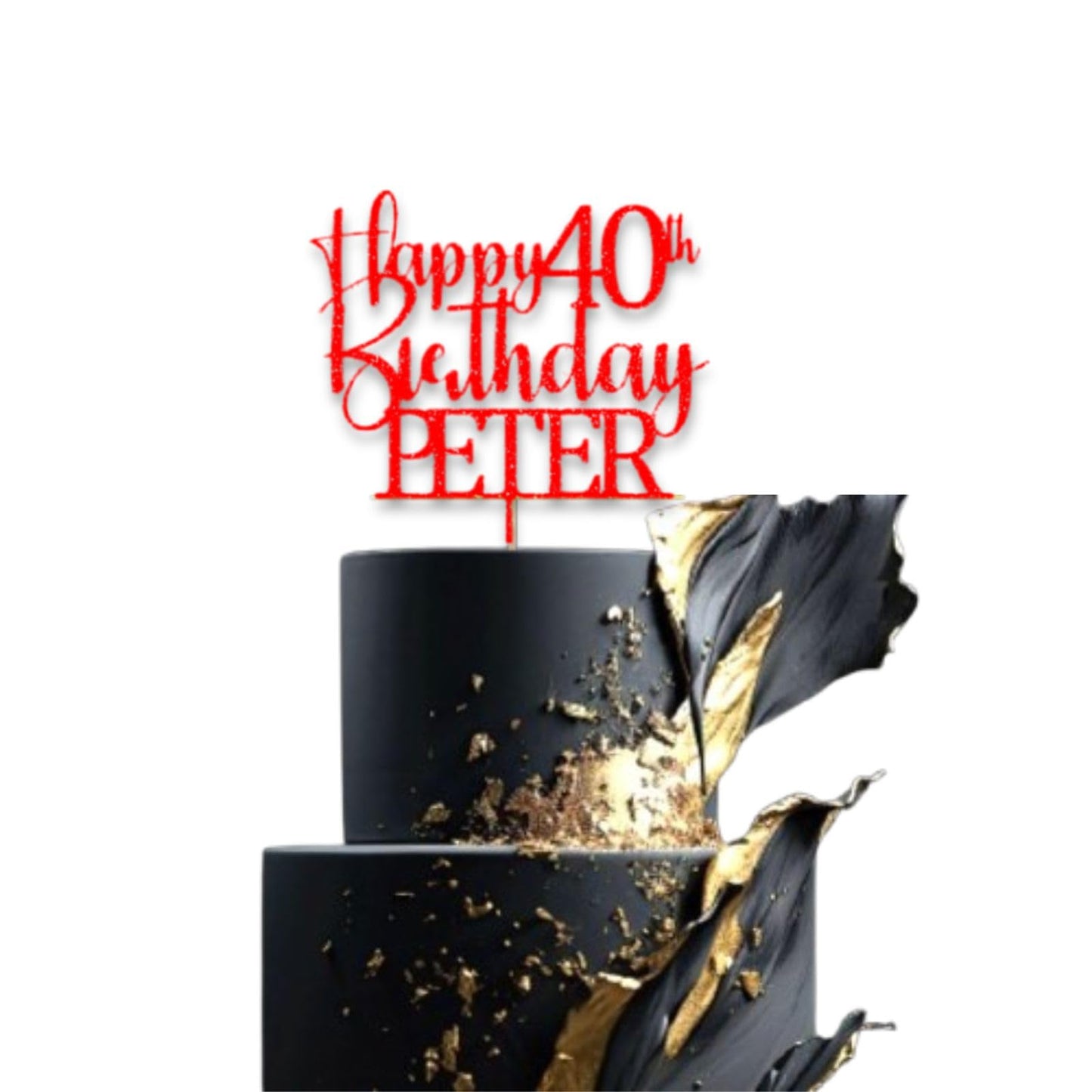 Personalised Happy 40th Birthday Glitter Card Cake Topper by DISPLAY AND WONDER – Custom Age & Name – Birthday Cardstock Toppers – Milestone Birthday Cake Decoration 18th 21st 30th 40th 50th 60th Cake topper