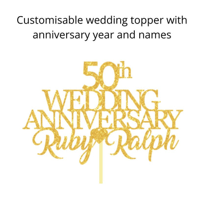 50th Wedding Anniversary Golden Wedding Anniversary Custom Wedding Anniversary with Both Names Any years any Names Personalised Cake Topper Glitter Card by Display  and Wonder