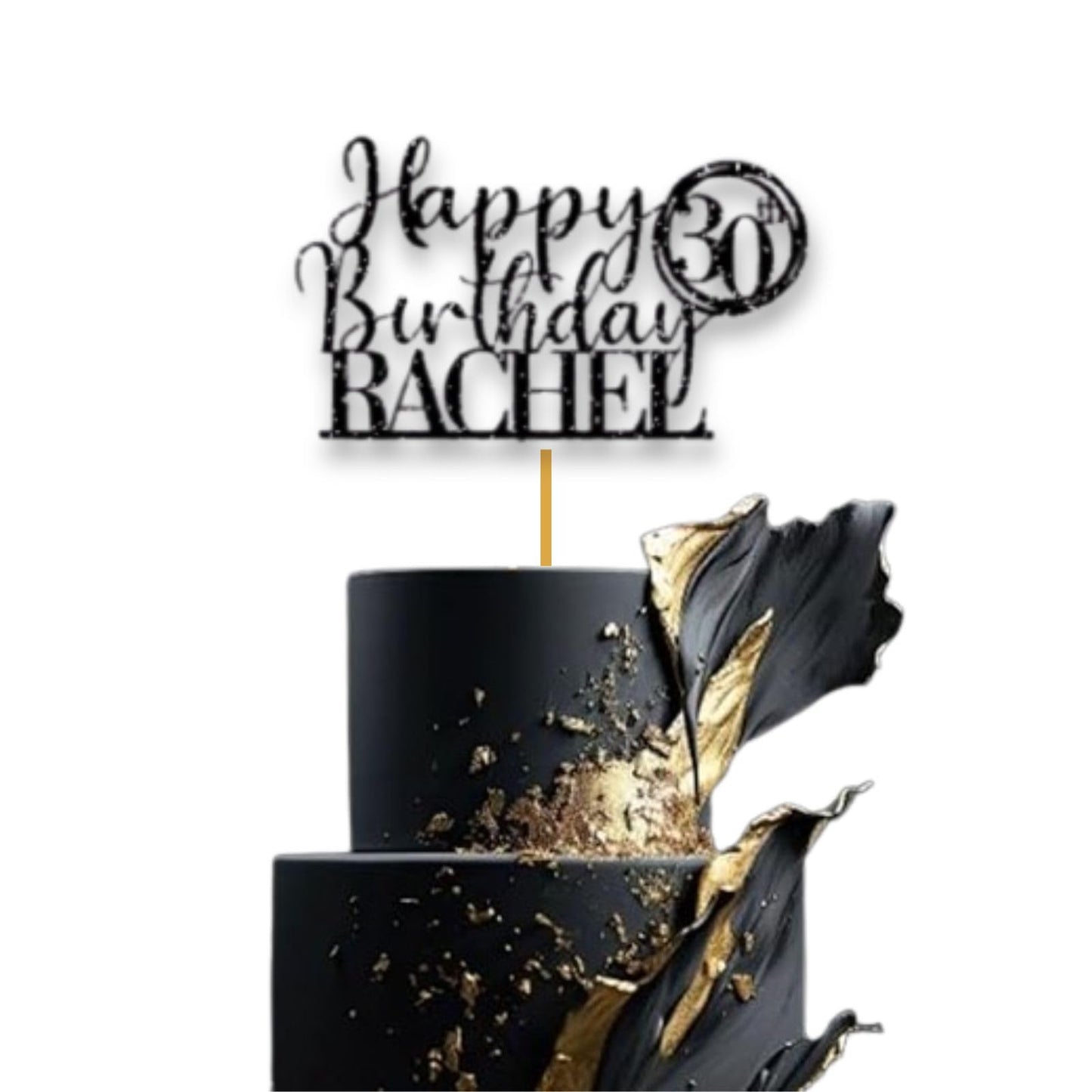 Personalised Happy 30th Birthday Glitter Card Cake Topper by DISPLAY AND WONDER – Custom Age & Name – Birthday Cardstock Toppers – Milestone Birthday Cake Decoration