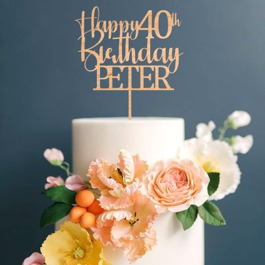 1 Happy Birthday Cake Topper with Name, Personalized Birthday Cake Topper, 25th 30th 40th Birthday Cake Topper, 50th Anniversary Cake Topper (Copy)