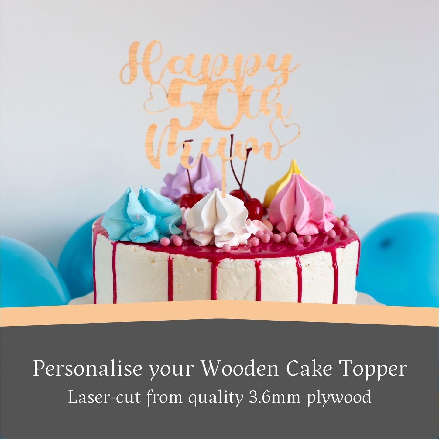 Custom Wooden Cake Topper - Happy 30th Birthday Mum Personalised With any Name and Age by DISPLAY AND WONDER