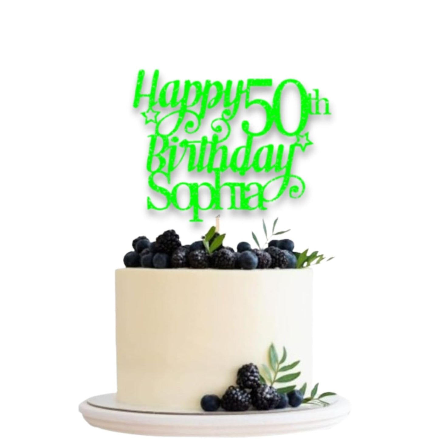 Personalised Happy 50th Birthday Glitter Card Cake Topper by DISPLAY AND WONDER – Custom Age & Name – Birthday Cardstock Toppers – Milestone Birthday Cake Decoration