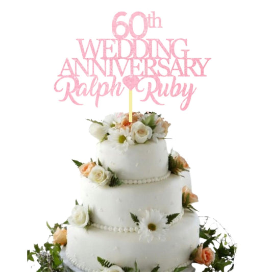 60th Diamond Custom Wedding Anniversary with Both Names. Any years any Names Personalised Cake Topper Glitter Card