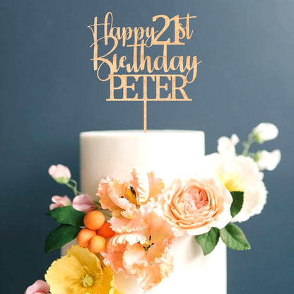 Happy Birthday Cake Topper with Name – Personalized Birthday Cake Topper by DISPLAY & WONDER