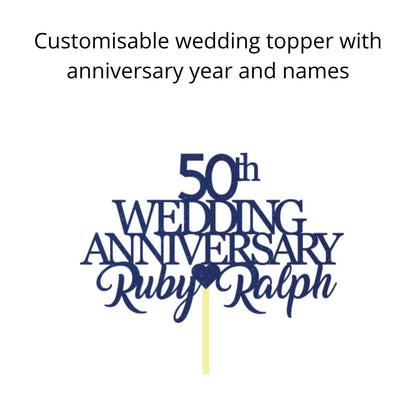 50th Wedding Anniversary Golden Wedding Anniversary Custom Wedding Anniversary with Both Names Any years any Names Personalised Cake Topper Glitter Card by Display  and Wonder