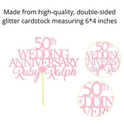 50th Wedding Anniversary Golden Wedding Anniversary Custom Wedding Anniversary with Both Names Any years any Names Personalised Cake Topper Glitter Card by Display  and Wonder