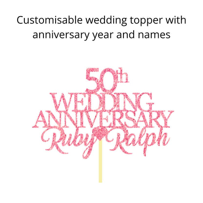 50th Wedding Anniversary Golden Wedding Anniversary Custom Wedding Anniversary with Both Names Any years any Names Personalised Cake Topper Glitter Card by Display  and Wonder