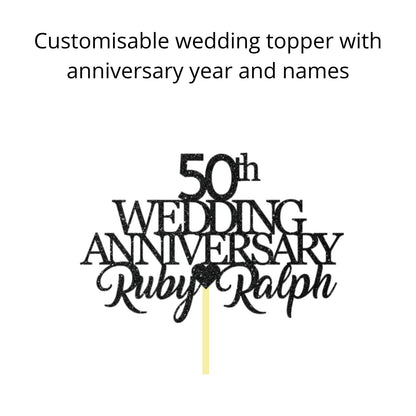 50th Wedding Anniversary Golden Wedding Anniversary Custom Wedding Anniversary with Both Names Any years any Names Personalised Cake Topper Glitter Card by Display  and Wonder
