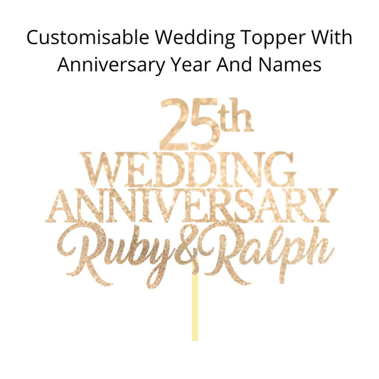 25th Silver Custom Wedding Anniversary with Both Names. Any years any Names Personalised Cake Topper Glitter Card Wedding Anniversary Ruby wedding Anniversary