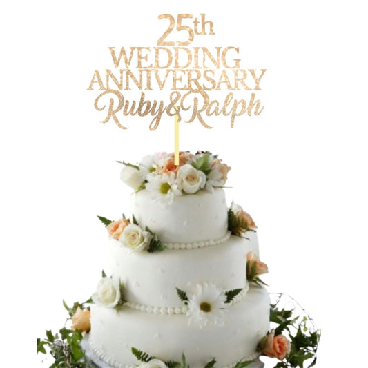 25th Silver Custom Wedding Anniversary with Both Names. Any years any Names Personalised Cake Topper Glitter Card Wedding Anniversary Ruby wedding Anniversary