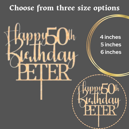 Happy 50th Birthday Wooden Cake Topper with Custom with any Name and Age, Personalised Wood Toppers by DISPLAY AND WONDER