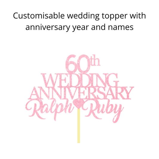 60th Diamond Custom Wedding Anniversary with Both Names. Any years any Names Personalised Cake Topper Glitter Card