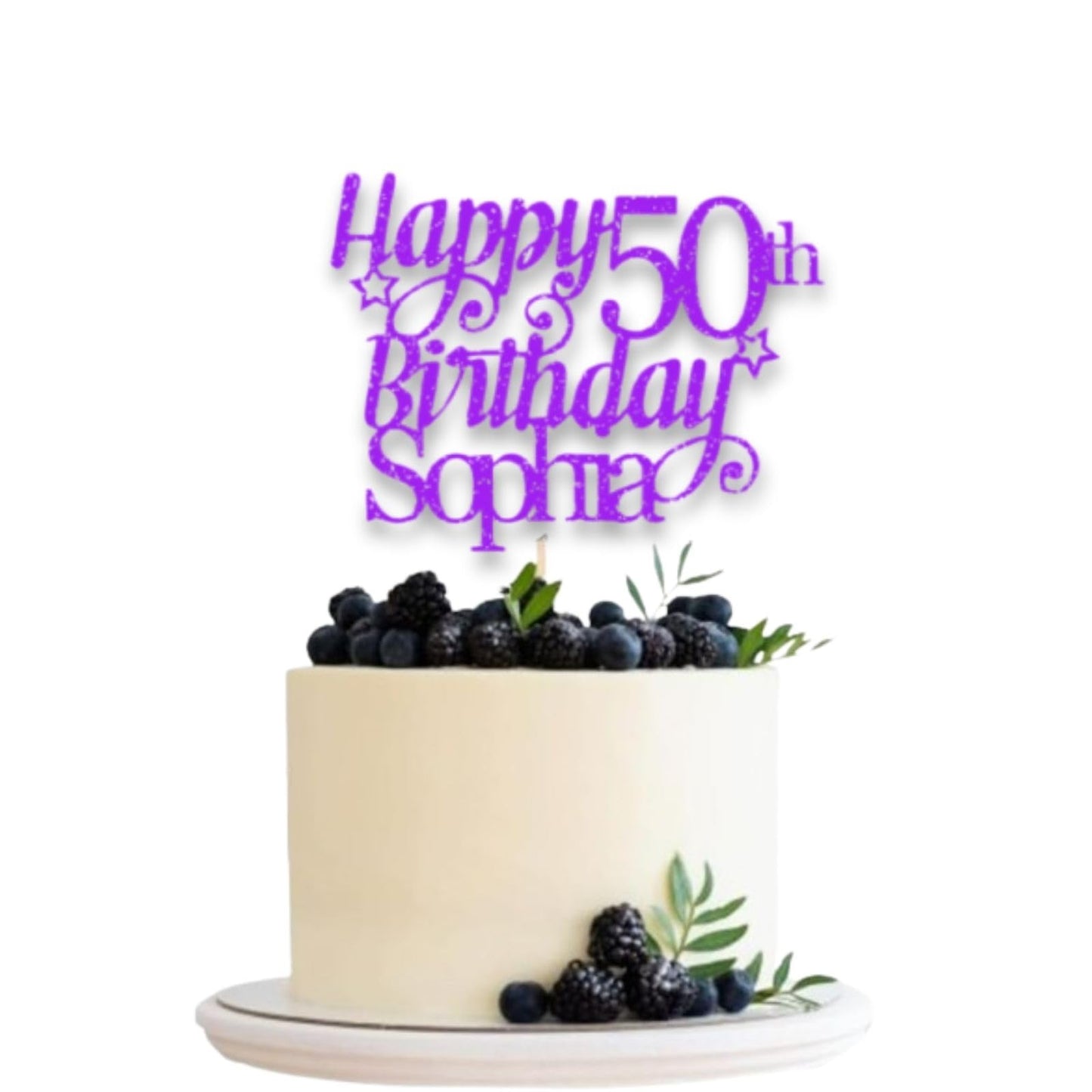 Personalised Happy 50th Birthday Glitter Card Cake Topper by DISPLAY AND WONDER – Custom Age & Name – Birthday Cardstock Toppers – Milestone Birthday Cake Decoration