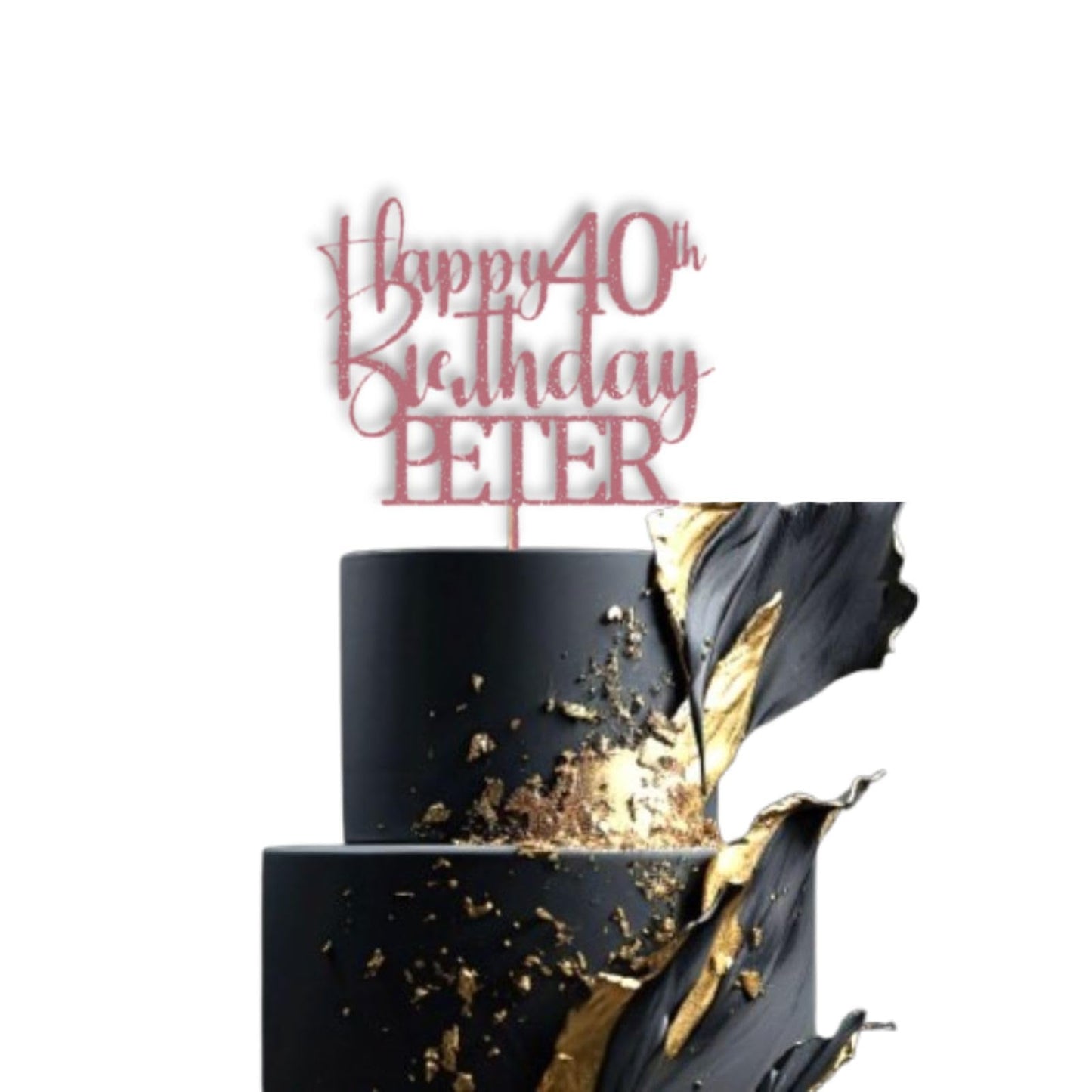 Personalised Happy 40th Birthday Glitter Card Cake Topper by DISPLAY AND WONDER – Custom Age & Name – Birthday Cardstock Toppers – Milestone Birthday Cake Decoration 18th 21st 30th 40th 50th 60th Cake topper